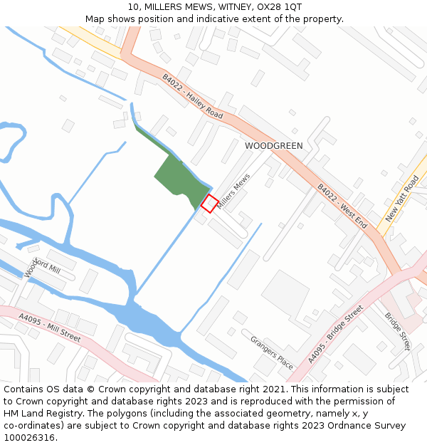 10, MILLERS MEWS, WITNEY, OX28 1QT: Location map and indicative extent of plot