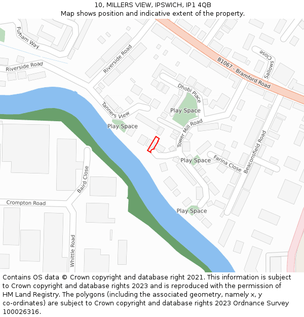 10, MILLERS VIEW, IPSWICH, IP1 4QB: Location map and indicative extent of plot