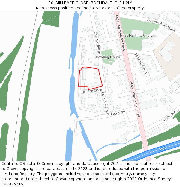 10, MILLRACE CLOSE, ROCHDALE, OL11 2LY: Location map and indicative extent of plot