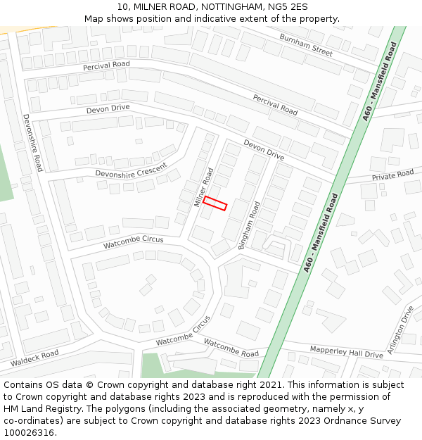 10, MILNER ROAD, NOTTINGHAM, NG5 2ES: Location map and indicative extent of plot