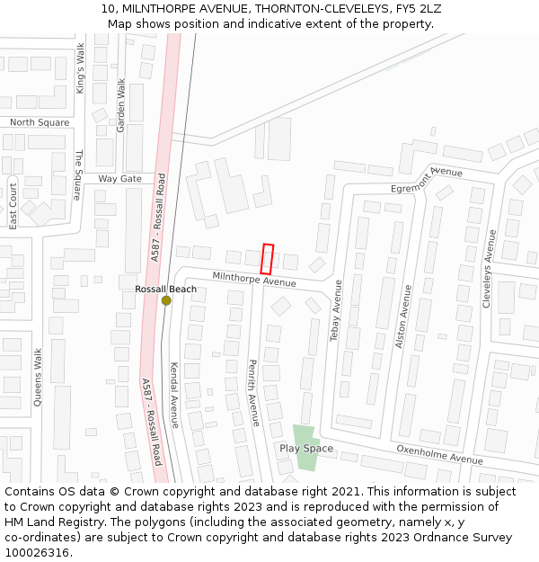 10, MILNTHORPE AVENUE, THORNTON-CLEVELEYS, FY5 2LZ: Location map and indicative extent of plot