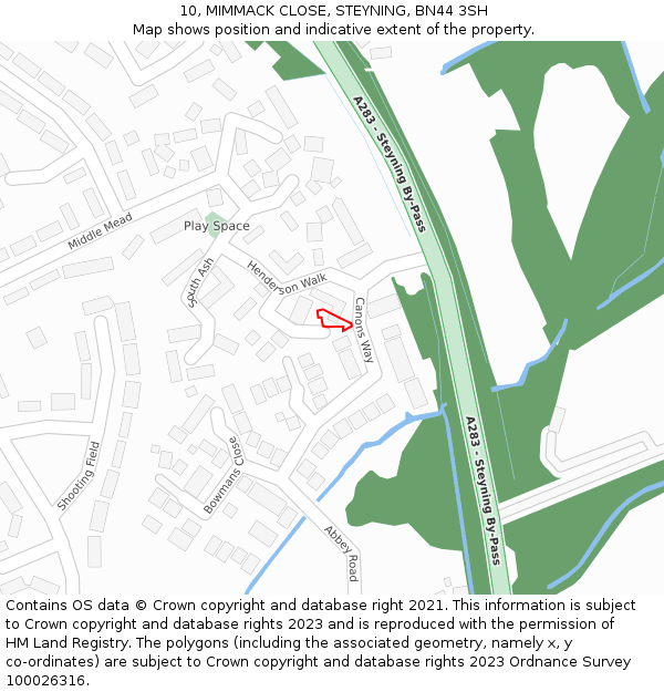 10, MIMMACK CLOSE, STEYNING, BN44 3SH: Location map and indicative extent of plot