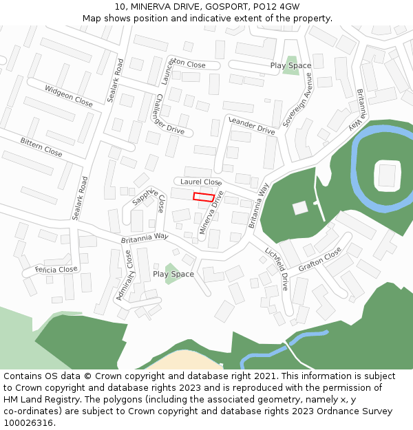 10, MINERVA DRIVE, GOSPORT, PO12 4GW: Location map and indicative extent of plot