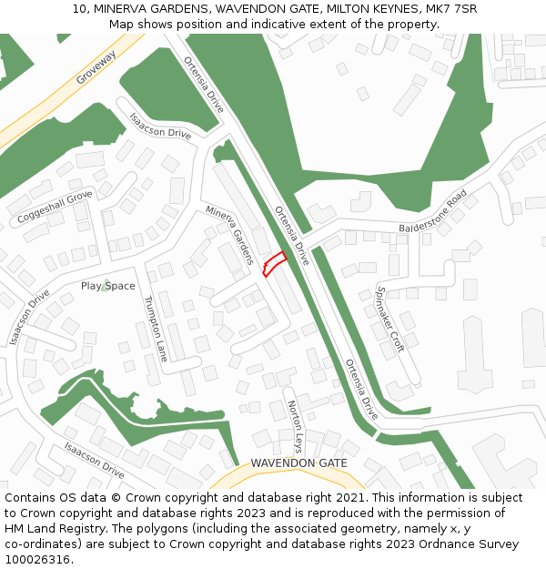 10, MINERVA GARDENS, WAVENDON GATE, MILTON KEYNES, MK7 7SR: Location map and indicative extent of plot