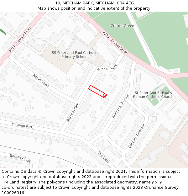 10, MITCHAM PARK, MITCHAM, CR4 4EG: Location map and indicative extent of plot