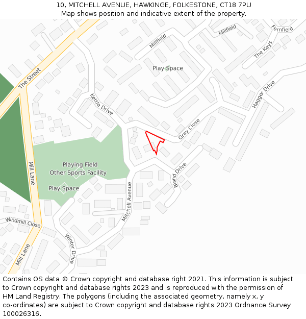 10, MITCHELL AVENUE, HAWKINGE, FOLKESTONE, CT18 7PU: Location map and indicative extent of plot