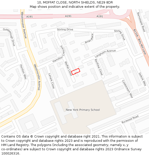 10, MOFFAT CLOSE, NORTH SHIELDS, NE29 8DR: Location map and indicative extent of plot