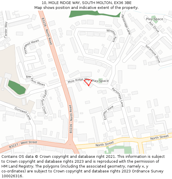 10, MOLE RIDGE WAY, SOUTH MOLTON, EX36 3BE: Location map and indicative extent of plot