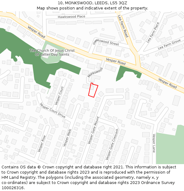 10, MONKSWOOD, LEEDS, LS5 3QZ: Location map and indicative extent of plot