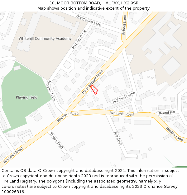 10, MOOR BOTTOM ROAD, HALIFAX, HX2 9SR: Location map and indicative extent of plot