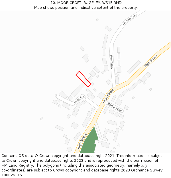 10, MOOR CROFT, RUGELEY, WS15 3ND: Location map and indicative extent of plot