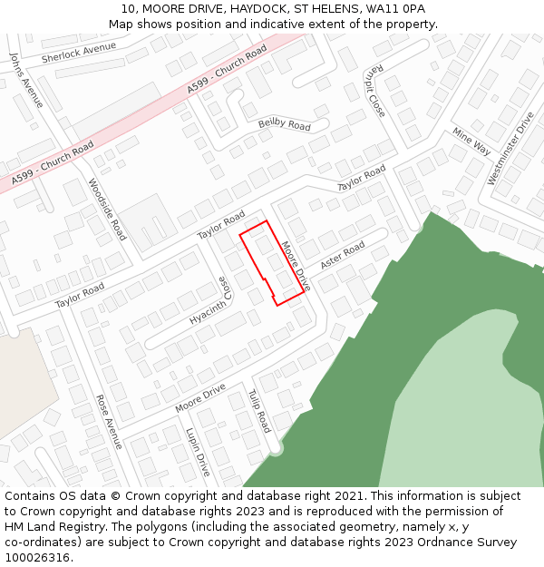 10, MOORE DRIVE, HAYDOCK, ST HELENS, WA11 0PA: Location map and indicative extent of plot