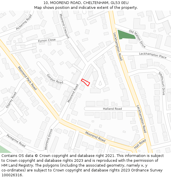 10, MOOREND ROAD, CHELTENHAM, GL53 0EU: Location map and indicative extent of plot