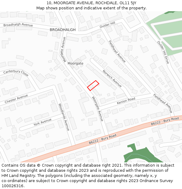 10, MOORGATE AVENUE, ROCHDALE, OL11 5JY: Location map and indicative extent of plot