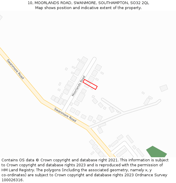 10, MOORLANDS ROAD, SWANMORE, SOUTHAMPTON, SO32 2QL: Location map and indicative extent of plot