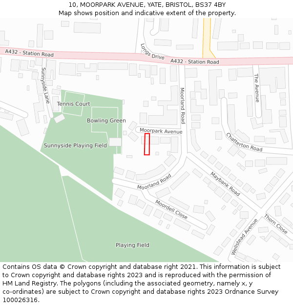 10, MOORPARK AVENUE, YATE, BRISTOL, BS37 4BY: Location map and indicative extent of plot