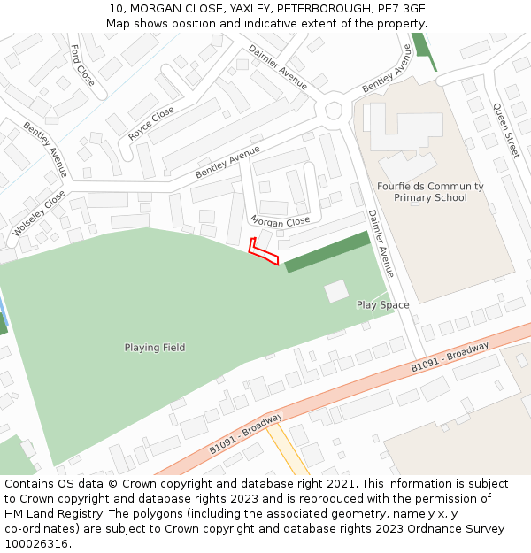 10, MORGAN CLOSE, YAXLEY, PETERBOROUGH, PE7 3GE: Location map and indicative extent of plot