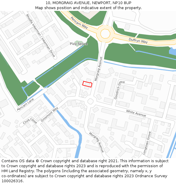 10, MORGRAIG AVENUE, NEWPORT, NP10 8UP: Location map and indicative extent of plot