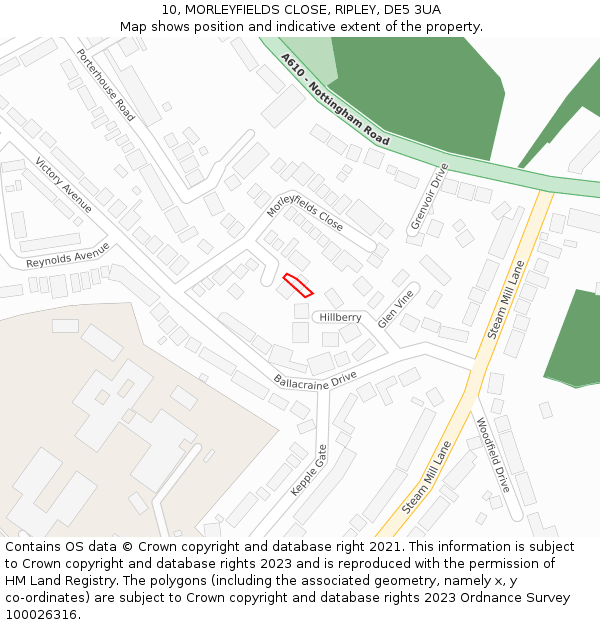 10, MORLEYFIELDS CLOSE, RIPLEY, DE5 3UA: Location map and indicative extent of plot