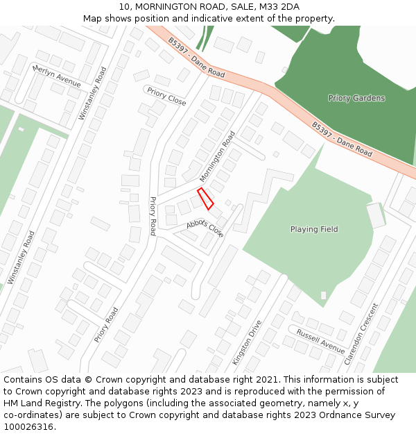 10, MORNINGTON ROAD, SALE, M33 2DA: Location map and indicative extent of plot