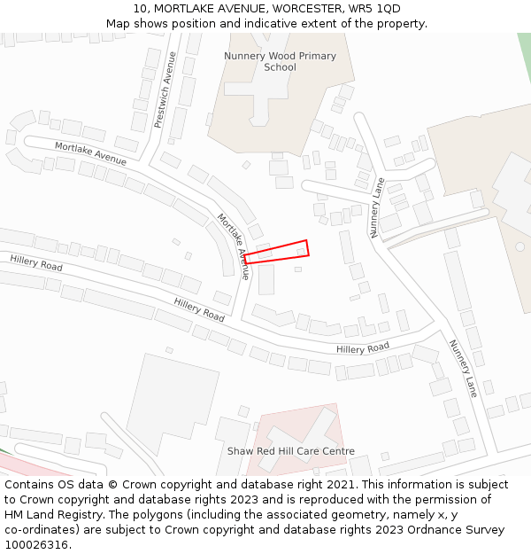 10, MORTLAKE AVENUE, WORCESTER, WR5 1QD: Location map and indicative extent of plot