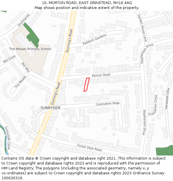 10, MORTON ROAD, EAST GRINSTEAD, RH19 4AG: Location map and indicative extent of plot