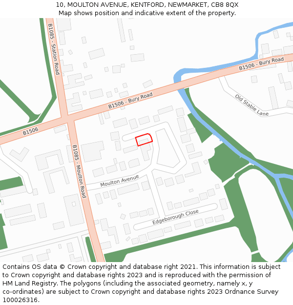 10, MOULTON AVENUE, KENTFORD, NEWMARKET, CB8 8QX: Location map and indicative extent of plot