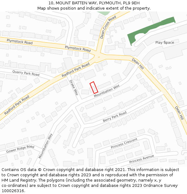 10, MOUNT BATTEN WAY, PLYMOUTH, PL9 9EH: Location map and indicative extent of plot