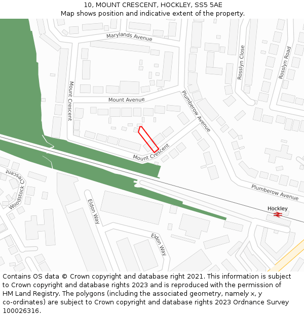 10, MOUNT CRESCENT, HOCKLEY, SS5 5AE: Location map and indicative extent of plot