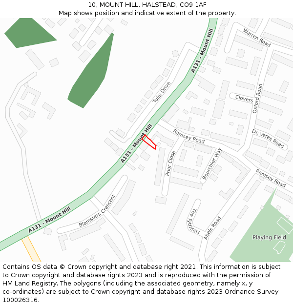 10, MOUNT HILL, HALSTEAD, CO9 1AF: Location map and indicative extent of plot