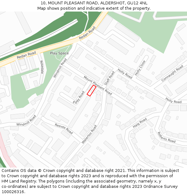 10, MOUNT PLEASANT ROAD, ALDERSHOT, GU12 4NL: Location map and indicative extent of plot