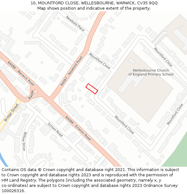 10, MOUNTFORD CLOSE, WELLESBOURNE, WARWICK, CV35 9QQ: Location map and indicative extent of plot