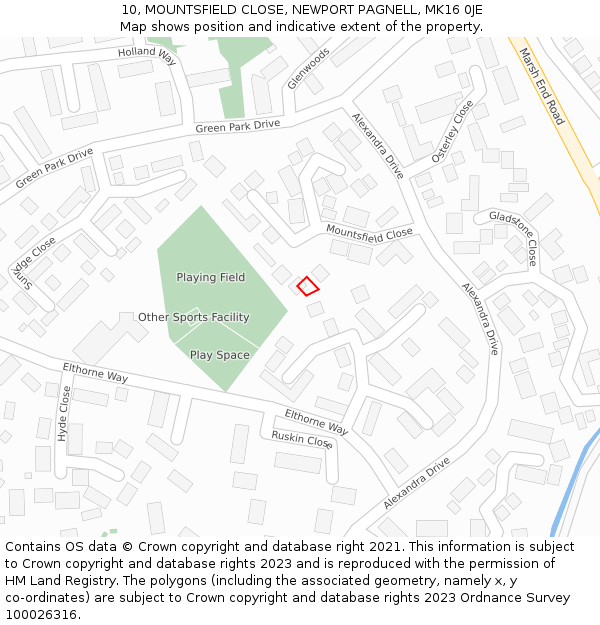 10, MOUNTSFIELD CLOSE, NEWPORT PAGNELL, MK16 0JE: Location map and indicative extent of plot