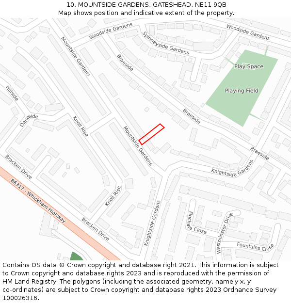 10, MOUNTSIDE GARDENS, GATESHEAD, NE11 9QB: Location map and indicative extent of plot