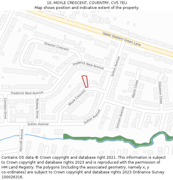 10, MOYLE CRESCENT, COVENTRY, CV5 7EU: Location map and indicative extent of plot