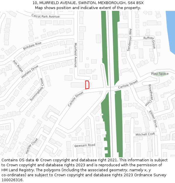 10, MUIRFIELD AVENUE, SWINTON, MEXBOROUGH, S64 8SX: Location map and indicative extent of plot