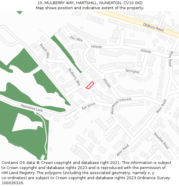 10, MULBERRY WAY, HARTSHILL, NUNEATON, CV10 0XD: Location map and indicative extent of plot