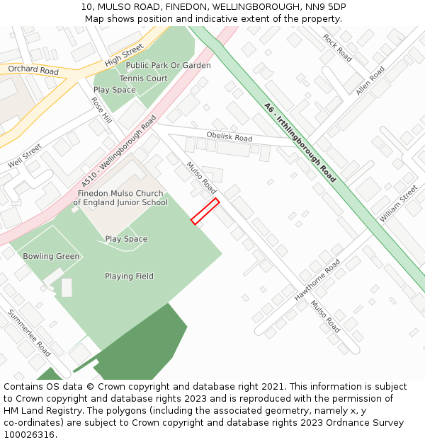 10, MULSO ROAD, FINEDON, WELLINGBOROUGH, NN9 5DP: Location map and indicative extent of plot