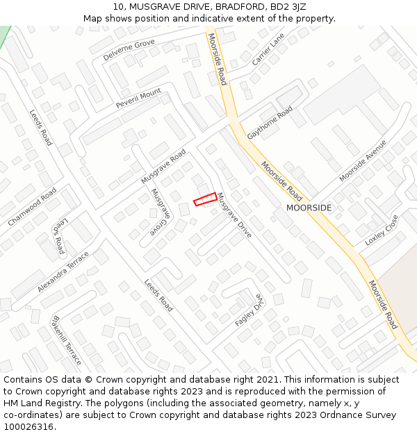 10, MUSGRAVE DRIVE, BRADFORD, BD2 3JZ: Location map and indicative extent of plot