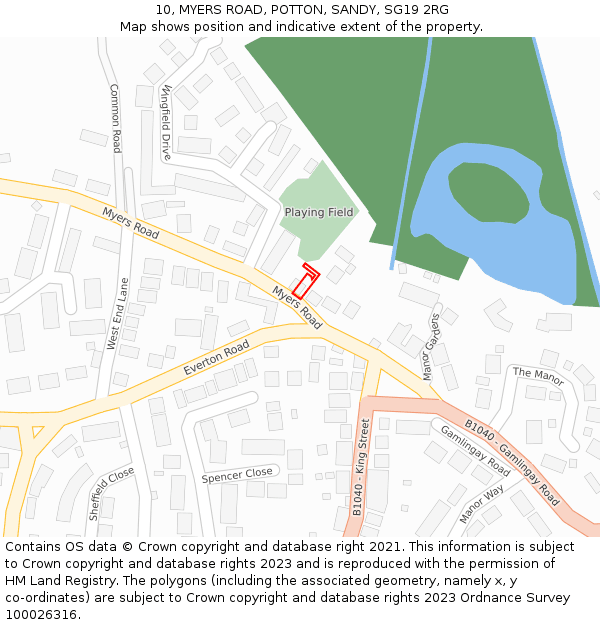 10, MYERS ROAD, POTTON, SANDY, SG19 2RG: Location map and indicative extent of plot