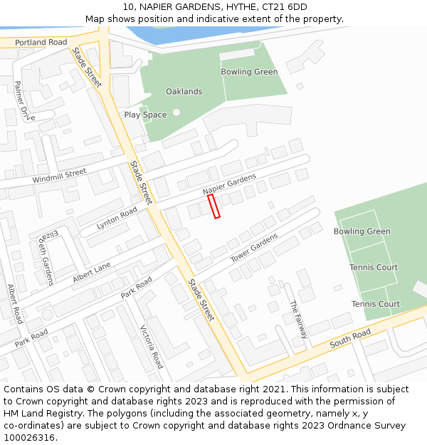 10, NAPIER GARDENS, HYTHE, CT21 6DD: Location map and indicative extent of plot