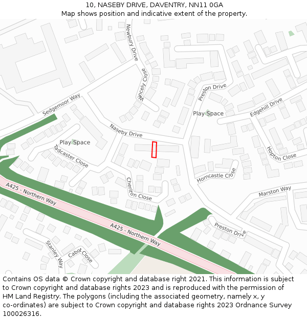 10, NASEBY DRIVE, DAVENTRY, NN11 0GA: Location map and indicative extent of plot