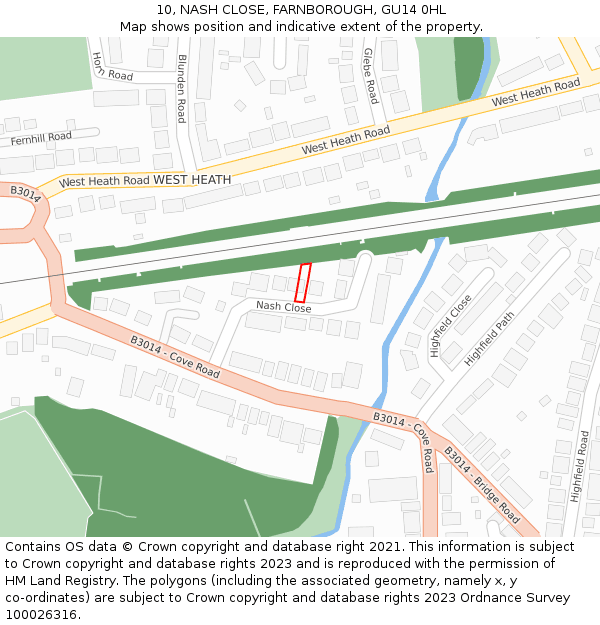 10, NASH CLOSE, FARNBOROUGH, GU14 0HL: Location map and indicative extent of plot