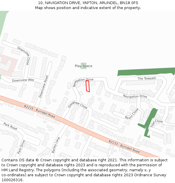 10, NAVIGATION DRIVE, YAPTON, ARUNDEL, BN18 0FS: Location map and indicative extent of plot