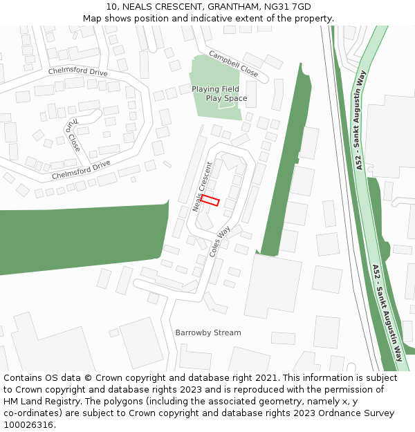 10, NEALS CRESCENT, GRANTHAM, NG31 7GD: Location map and indicative extent of plot