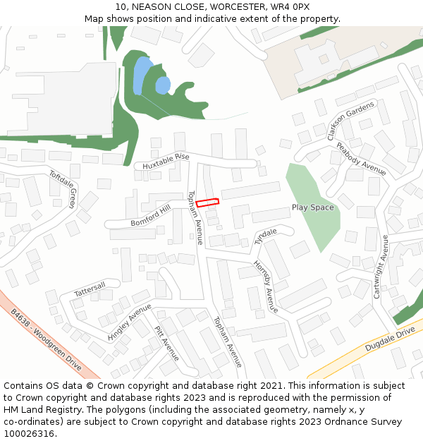 10, NEASON CLOSE, WORCESTER, WR4 0PX: Location map and indicative extent of plot