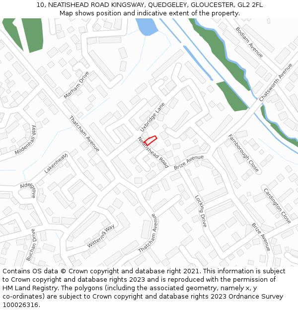 10, NEATISHEAD ROAD KINGSWAY, QUEDGELEY, GLOUCESTER, GL2 2FL: Location map and indicative extent of plot