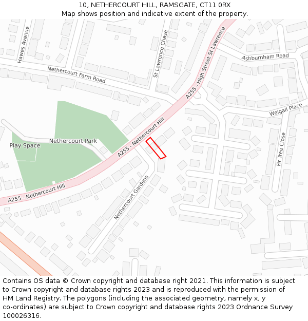 10, NETHERCOURT HILL, RAMSGATE, CT11 0RX: Location map and indicative extent of plot