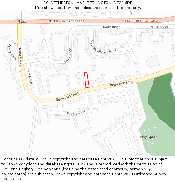 10, NETHERTON LANE, BEDLINGTON, NE22 6DP: Location map and indicative extent of plot