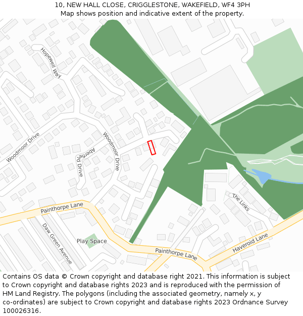 10, NEW HALL CLOSE, CRIGGLESTONE, WAKEFIELD, WF4 3PH: Location map and indicative extent of plot